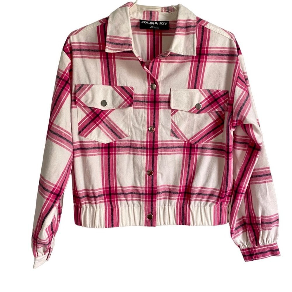 Jolie & Joy Juniors Button Down Pink and White Plaid Jacket Medium
